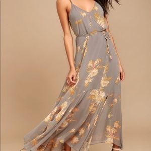 Lulus Grey Floral Print Maxi Dress